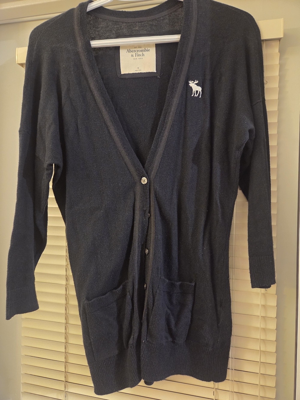 Abercrombie & Fitch Navy Longline Moose Logo Cardigan Sweater M